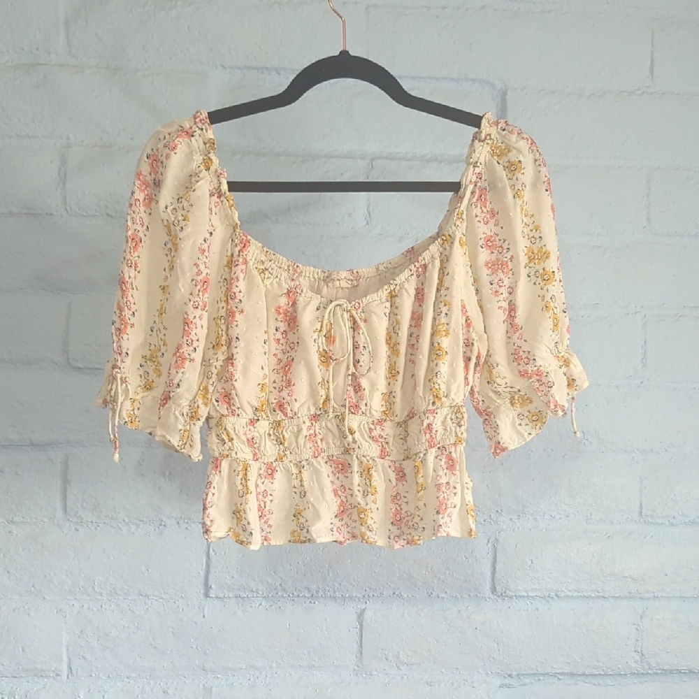Hem & Thread Orange Cream Ruffled Crop Blouse